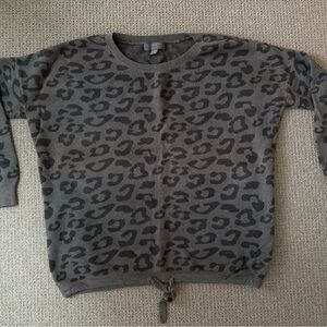 Barefoot Dreams Gray Leopard Print Drawstring Sweatshirt